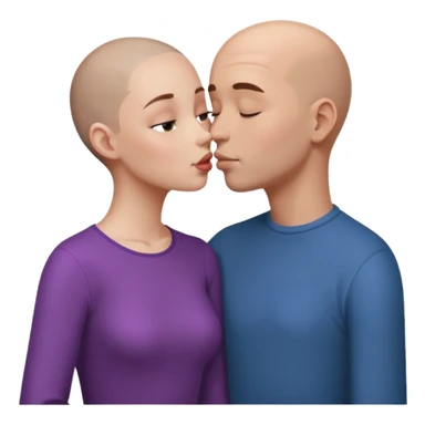 Tall Bald boy kissing girl who has straight brown hair sticker