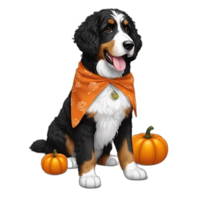 black and white bernedoodle with a pumpkin and fall bandana sticker
