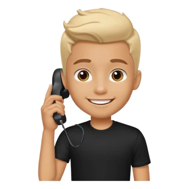 generate a pretty tan bratz boy smiling while talking on call. Wearing a black tshirt sticker