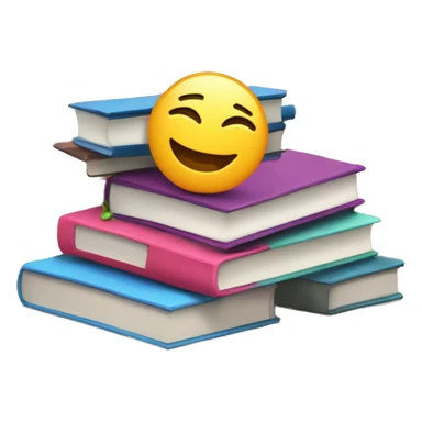 Books stacked and books open on a table in a library sticker