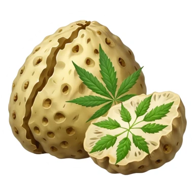 slices of white truffle with cannabis leaf sticker