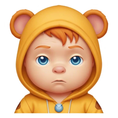 Grumpy ginger baby with blue eyes in Winnie the Pooh onesie sticker