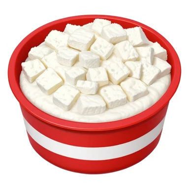 Cottagecheese in a red container with a white stripe at top and bottom sticker