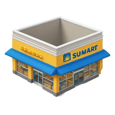 “Walmart store with a simple, recognizable design, featuring the iconic sunburst logo, blue and yellow color scheme, and storefront details that convey a large retail environment.” sticker
