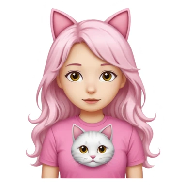 girl with long wavy white hair and cat ears wearing pink tshirt sticker