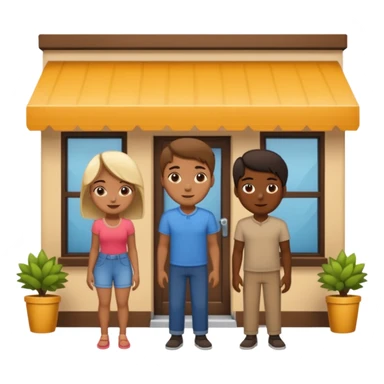 2 grown  2D line-drawn characters + small shop sticker