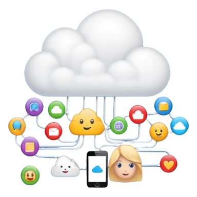 cloud with connected user icons, CRM software theme, emoji style sticker