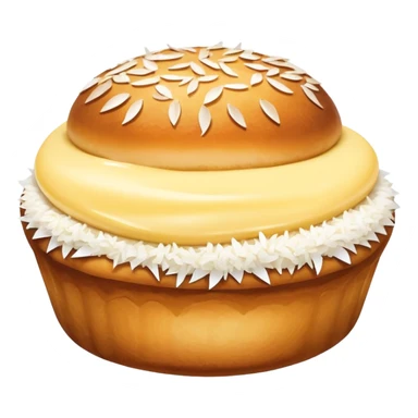 scandinavian skolebolle bun with vanilla custard in the middle and coconut flakes om the side sticker