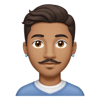 Young man with medium brown skin, mixed-race ethnicity, MUCH longer wavy dark brown hair with a center part, mustache separated from goatee, medium brown eyes, very small diamond stud earrings in both ears, head only floating face with NO shoulders or torso visible at all sticker