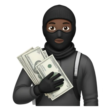 Man one Ski mask holding money bag with black skin color black and white money bag sticker