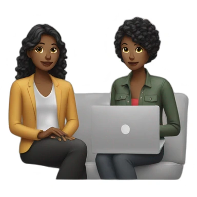 2 women designers with laptop sticker