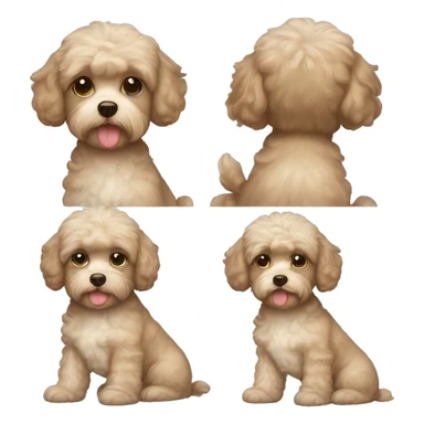 A boy with brown hair with blue eyes and beige Maltipoo  sticker