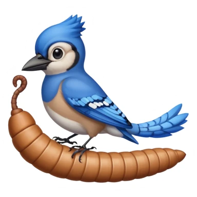 a bird jay wearing a lid, standing on a worm sticker