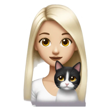 Girly hair girl with black and white cat sticker