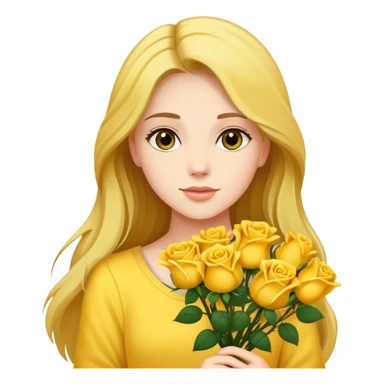Beautiful girl with long hair holding a bouquet of yellow roses sticker