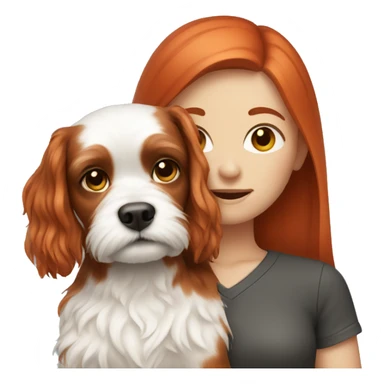Red headed girl with dog shitzu  sticker