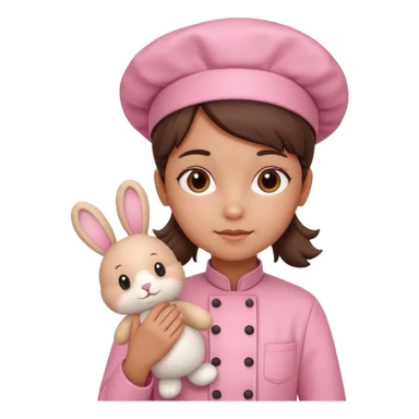 girl kid italian chef, pink uniform, holding plush rabbit sticker