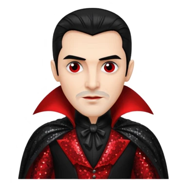 Count Dracula from Universal Monsters with jet black hair, black and red sequin outfit  sticker