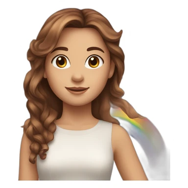 Girl with brown straight hair past shoulders and brown eyes riding a rainbow haired unicorn  sticker