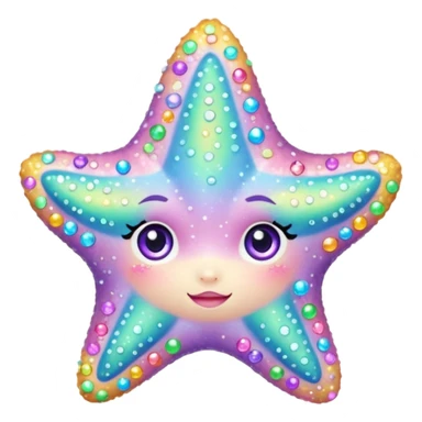 sea star, rainbow pastel, extra gems and sparkles, adorable face sticker