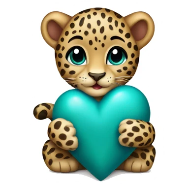 Baby leopard holding a teal heart  sticker