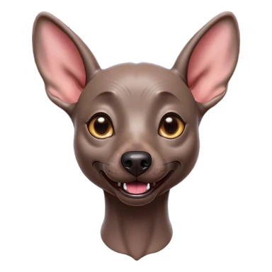 Cinematic Comical Xoloitzcuintle dog Portrait Emoji, Head tilted dramatically with an exaggeratedly amused expression, featuring smooth, hairless ebony skin with pronounced wrinkles and wide, expressive dark eyes filled with playful disbelief, Simplified yet hilariously expressive features, highly detailed, glowing with a slightly sassy glow, high shine, dramatic yet playful, stylized with an air of cheeky mischief, bright and endearing, soft glowing outline, capturing the essence of a spirited and over-the-top companion, so meme-worthy it feels like it could side-eye its way into internet fame instantly! sticker