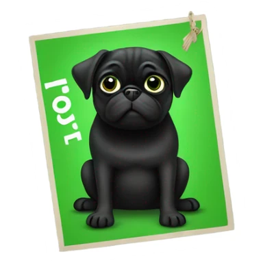 Black pug holding a green sign that says good luck  sticker
