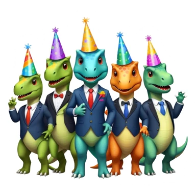 office dinosaurs in suits celebrating birthday sticker