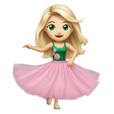 Realistic White girl with Long straight blonde hair, green eyes, tattoos, full body wearing pink tulle dress, dancing sticker