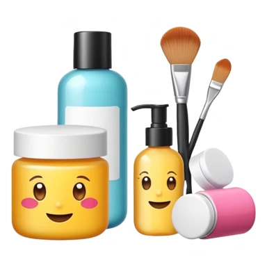 emoji of beauty products with brand labels sticker