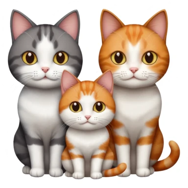 3 different coloured tiny short haired cats, including a dark grey and white cat, and a dark brown tabby and white and a ginger and white sticker