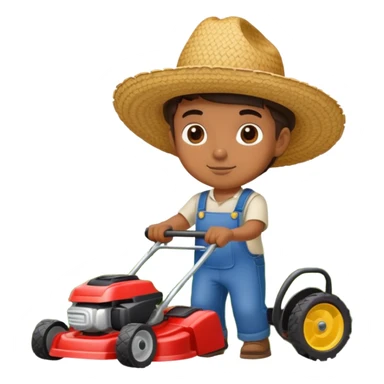 Mexican kid with lawnmower sticker