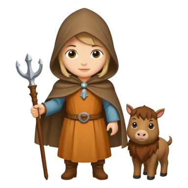 vorrei un piccolo buffo pellegrino medievale con abito e cappuccio marrone sotto la pioggia in stile stickers  sticker