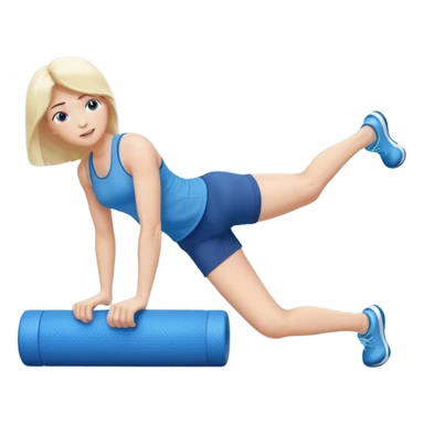 “A realistic emoji of a person using a foam roller on their legs, showing muscle relaxation and stretching, with calm blue tones and a focused expression.” sticker