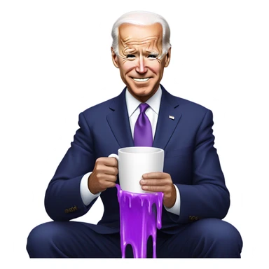 biden with purple liquid spilling out of white cup sticker