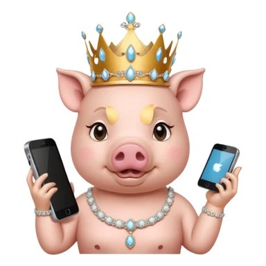  rich princess pig scrolling an ornate cell phone sticker