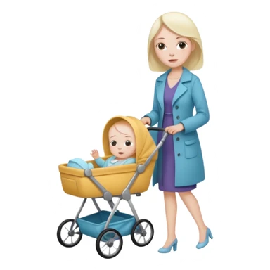 exhausted lady shopping with baby sticker