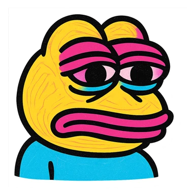 pepe the frog with a sad face expression in pop mart style sticker