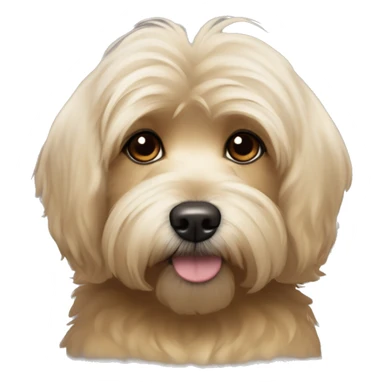 a cute havanese dog with gold light brown hair and sole blond hairs in the top half and the bottom half around where his nose starts black hair for his like “beard” and brown eyes and cute triangle ears that go down that are blond but black on the ends sticker