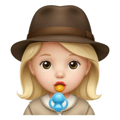 a baby girl with pacifier and fedora sticker