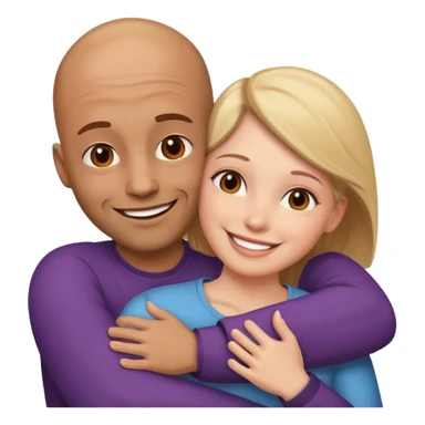 Brown bald Man and white woman hug love sticker