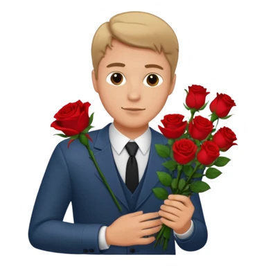 Un homme blanc brun pas en costard qui tien un bouquet de roses dans la main sticker