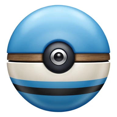 blue pokeball emoji, top half is a more saturated blue, bottom half is white, black stripe, with a white sheen, with a pearlescent finish, with a wood effect sticker