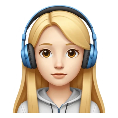 A white skinned girl with a three-dimensional face shape from Europe and America has long, straight golden hair Wearing headphones sticker