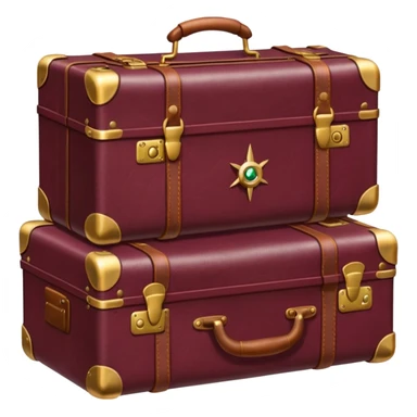 burgundy travel suitcase with multi-colored stamps on it and a gold compass sticker