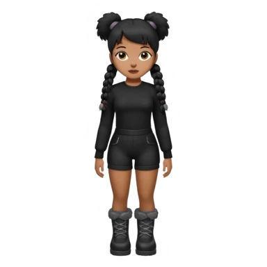A brown skin thats slim and thick body with black hair into two pigtails and wears all black outfit with gray furry boots  sticker
