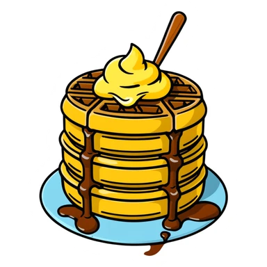 Delicious waffle with syrup dripping and melting butter sticker