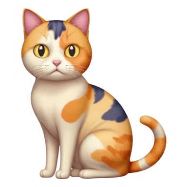 full body colourful calico cat with skinny head and fat body with an anxious face sticker