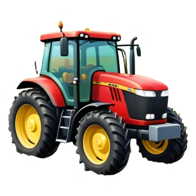 An icon representing a Farming Simulator 22, with a detailed tractor, plowing fields under a bright sky with a colorful rural landscape. The design includes farming tools, crops and barns, symbolizing the immersive experience of managing a farm. Transparent background. sticker
