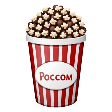 Chocolate popcorn in a paper jar with red and white vertical lines sticker